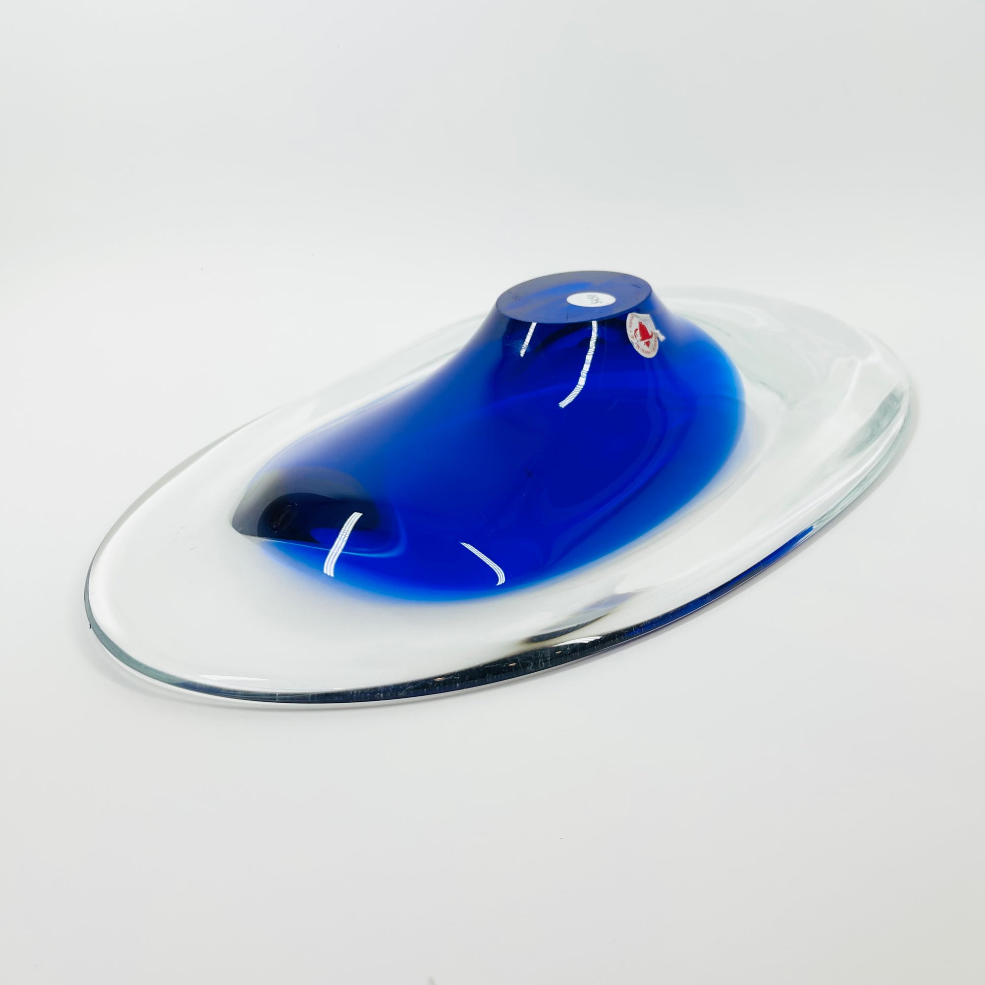 1970s COBALT BLUE SOMMERSO GLASS BOWL BY CZECH GLASS ARTIST JAN BERANEK