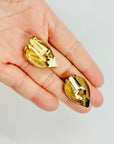 1960s BLACK PEAR ENAMEL CLIP ON EARRINGS WITH DIAMANTE HALO