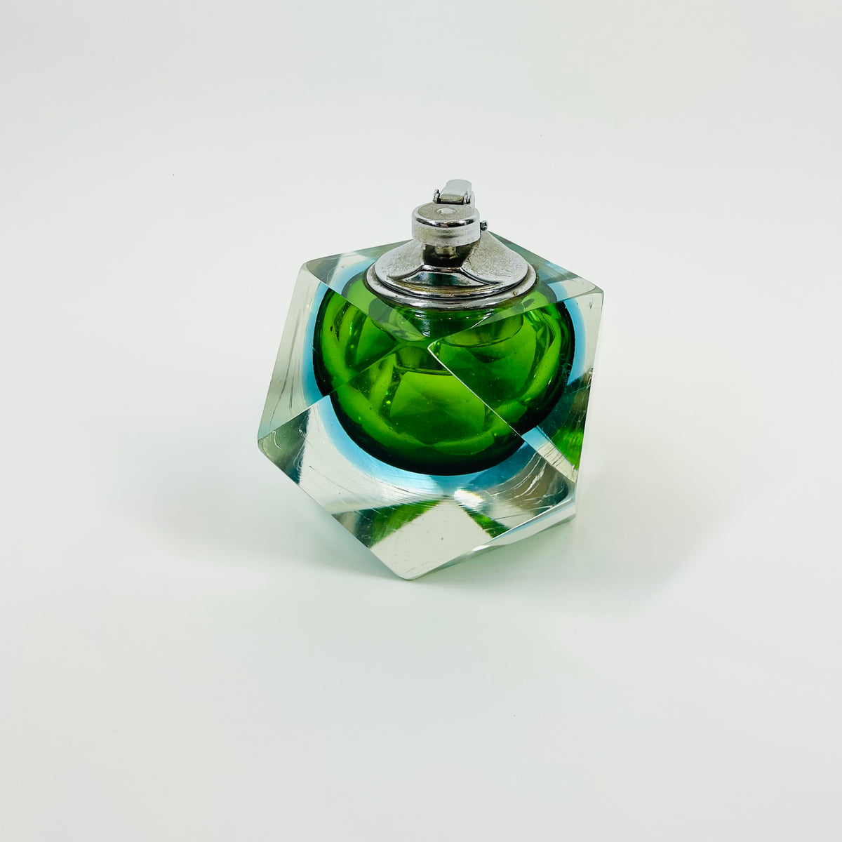 1940s GREEN BLUE MURANO SOMMERSO FACETED GLASS LIGHTER BOX