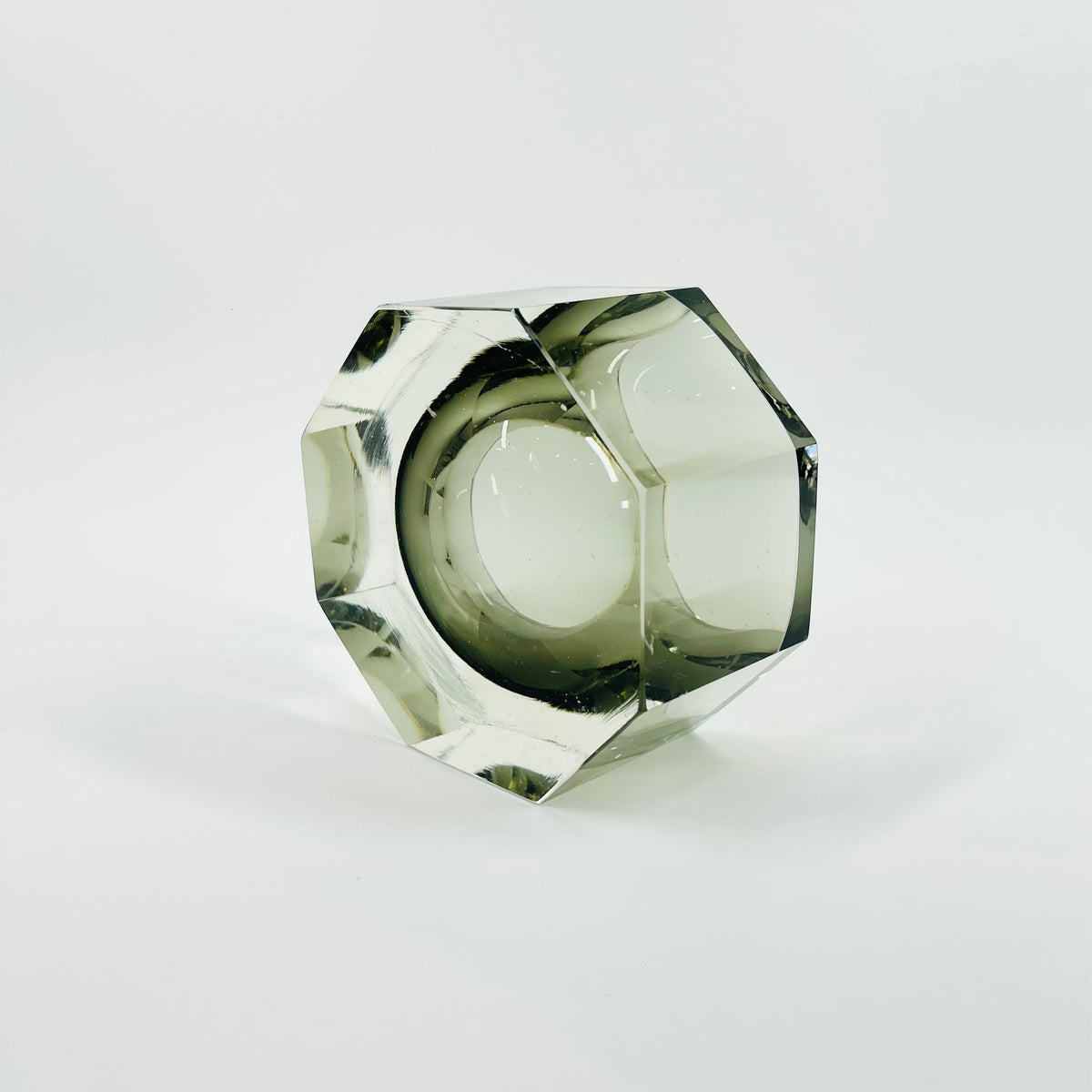 1950s SMOKY GREY MURANO MANDRUZZATO SOMMERSO FACETED GLASS HEXAGON BOWL