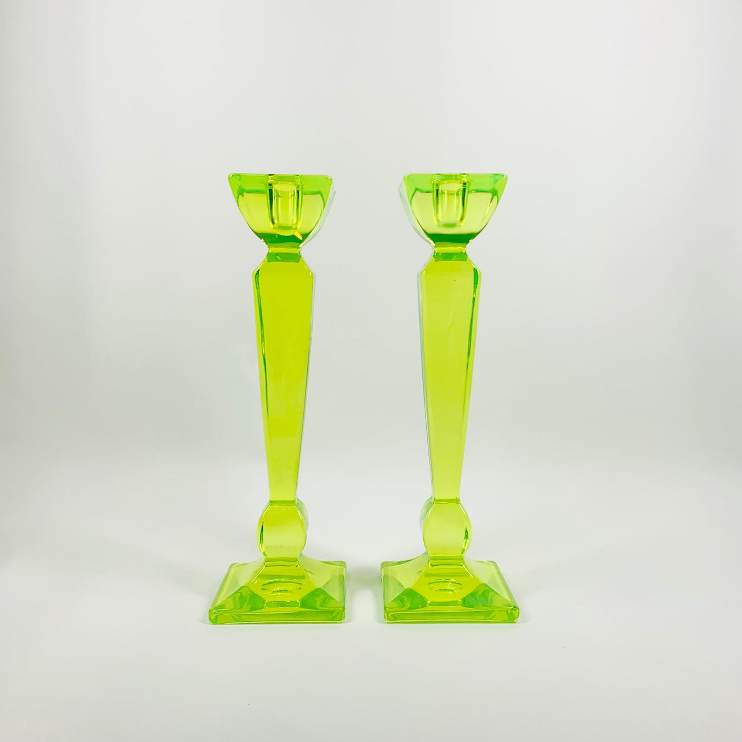 ART DECO URANIUM GLASS CANDLE STICKS