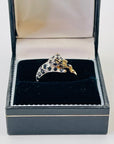 1970s 9 MIXED 14K WHITE YELLOW GOLD DIAMOND BLACK SAPPHIRE SNOW LEOPARD RING