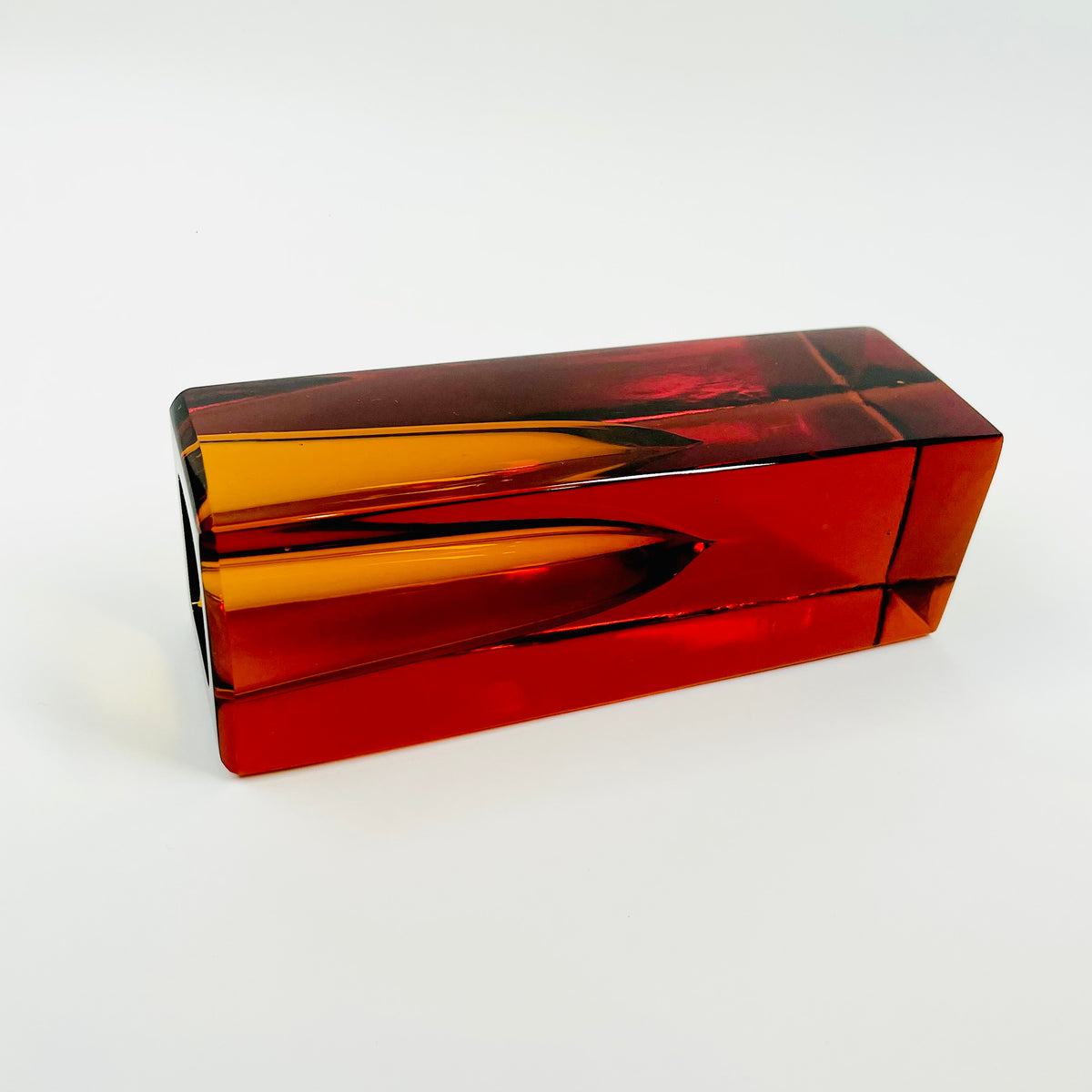 1960s BURNT HONEY BROWN SOMMERSO GLASS BLOCK VASE