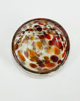 1980s AUSTRALIAN MOUTH BLOWN ORANGE RED AVENTURINE SPATTER ART GLASS MINI BOWL/VASE