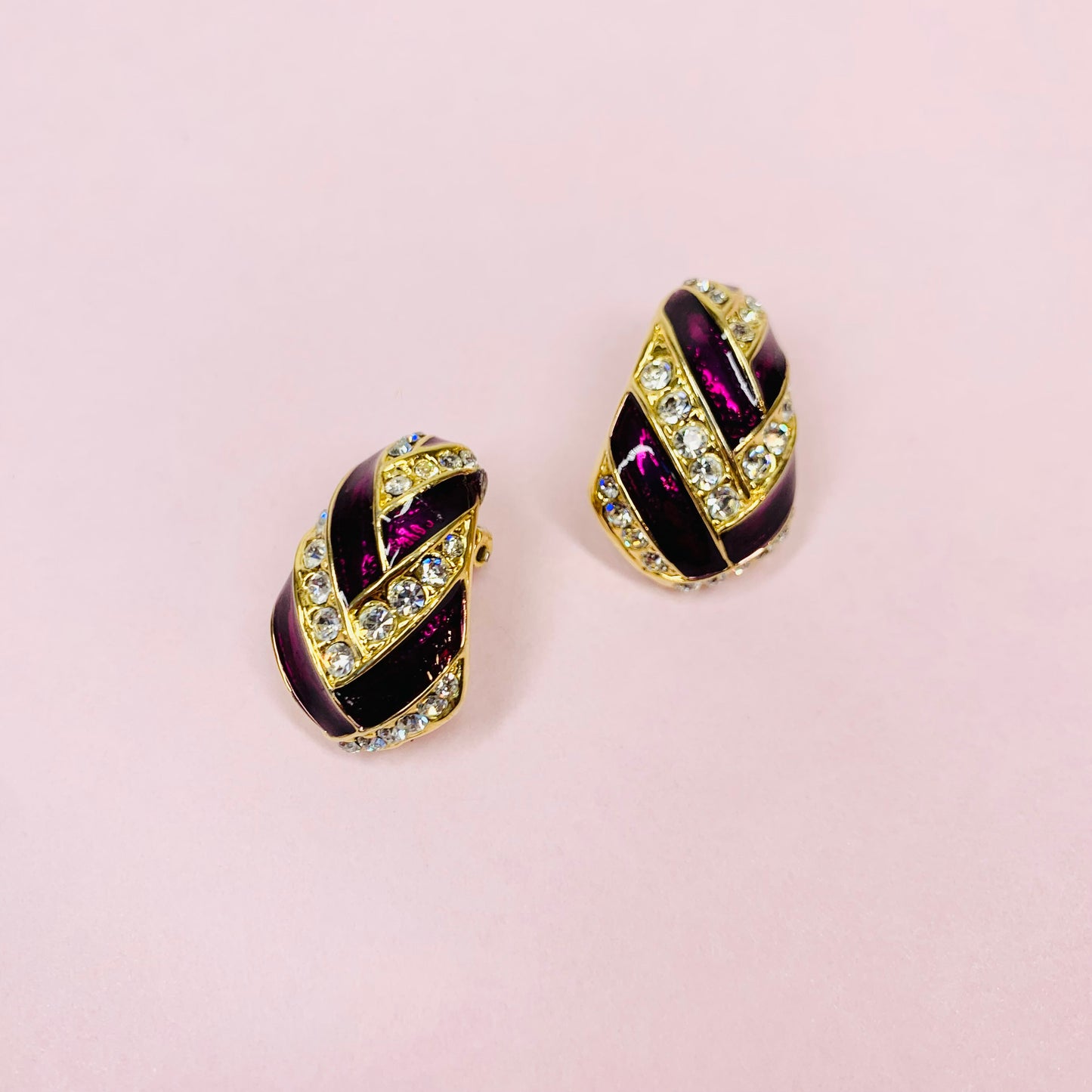 80s PURPLE CHEVRON ENAMEL EARRINGS