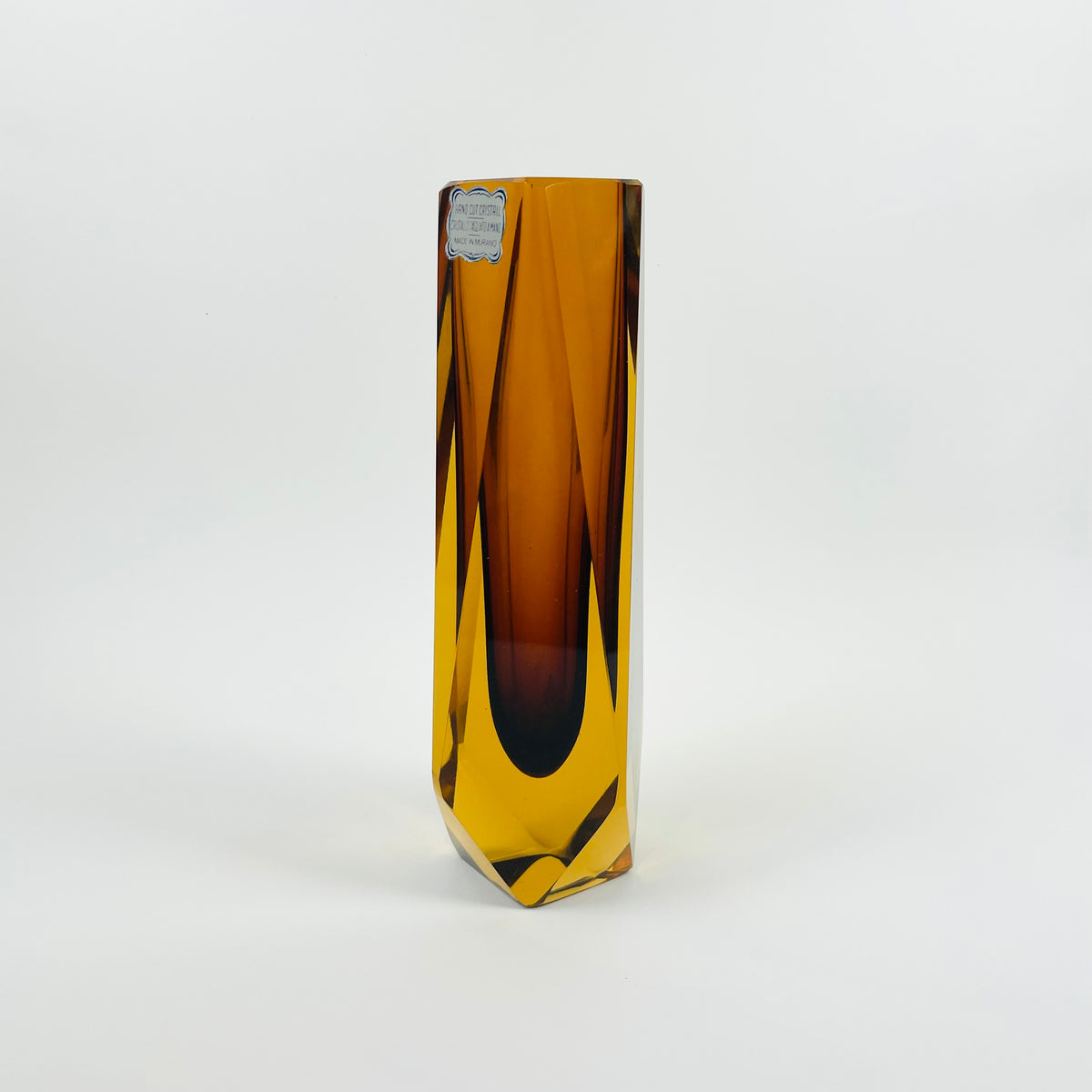 1950s BROWN AMBER MURANO SOMMERSO FACETED GLASS BLOCK VASE