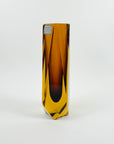 1950s BROWN AMBER MURANO SOMMERSO FACETED GLASS BLOCK VASE