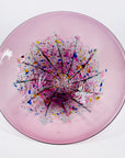 1990s AUSTRALIAN MOUTH BLOWN PINK PURPLE SPATTER ART GLASS BOWL BY MATT LARWOOD