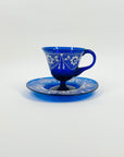 ANTIQUE HAND PAINTED MURANO COBALT BLUE GLASS TEA SET