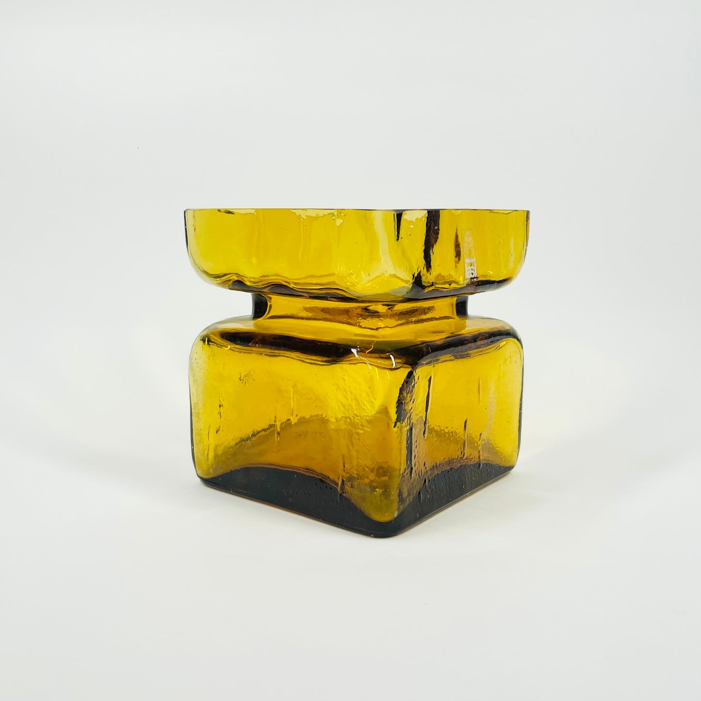 1970s RIIHIMÄENLASI AMBER GLASS PALA VASE/CANDLE HOLDER