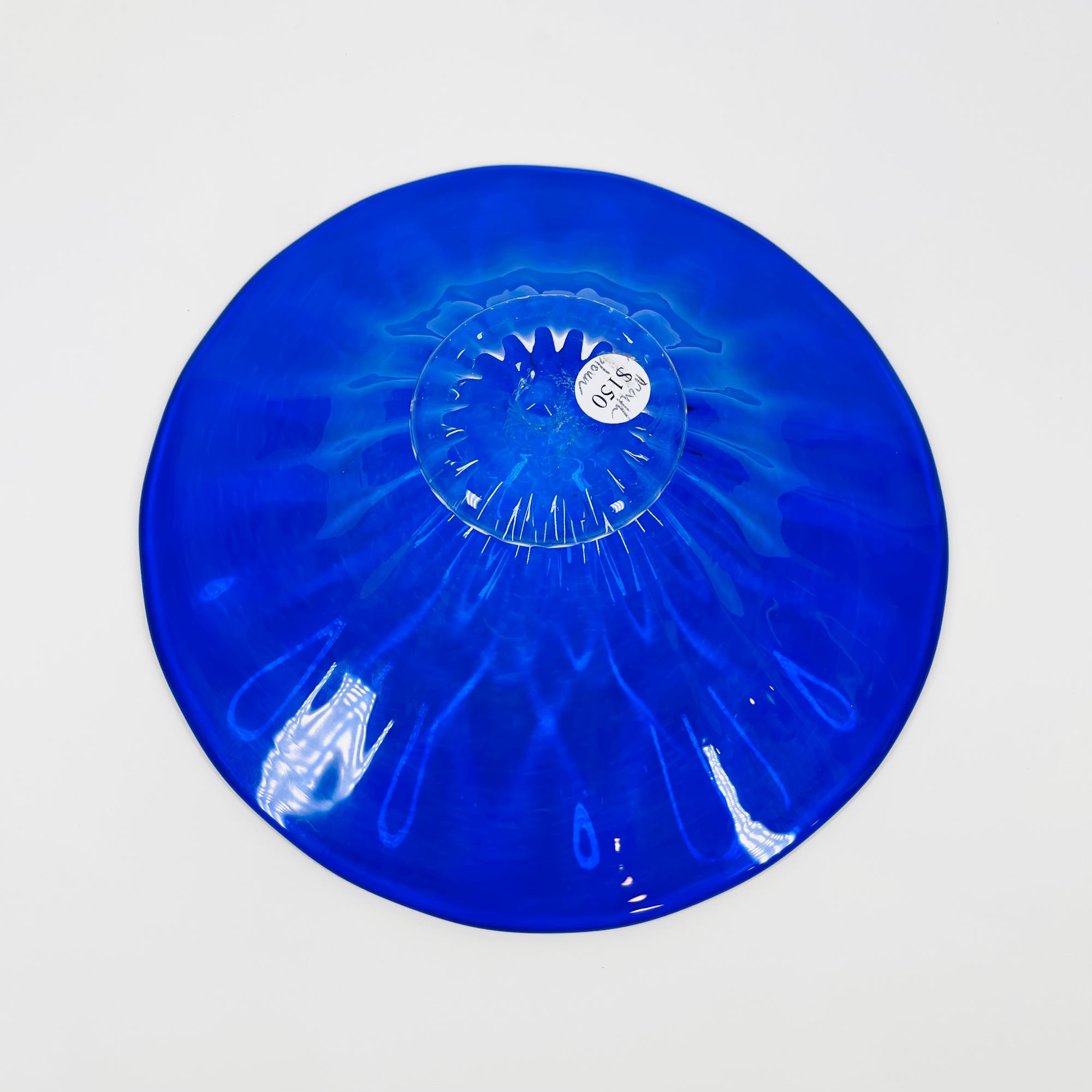 1980s MOUTH BLOWN COBALT BLUE SPATTER GLASS COMPORT/BOWL