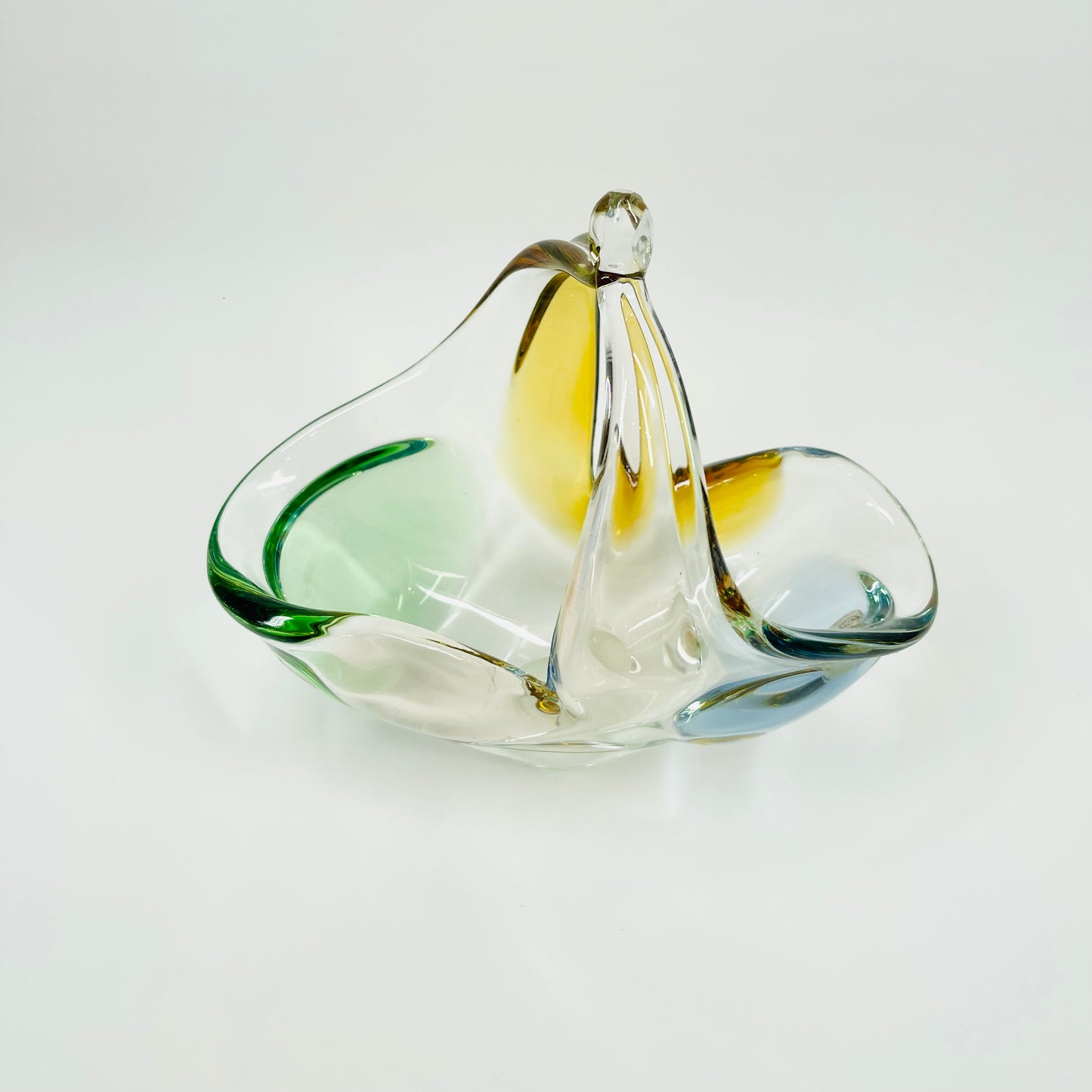 1950s RHAPSODY SERIES HARLEQUIN BOHEMIAN GLASS BASKET/VASE