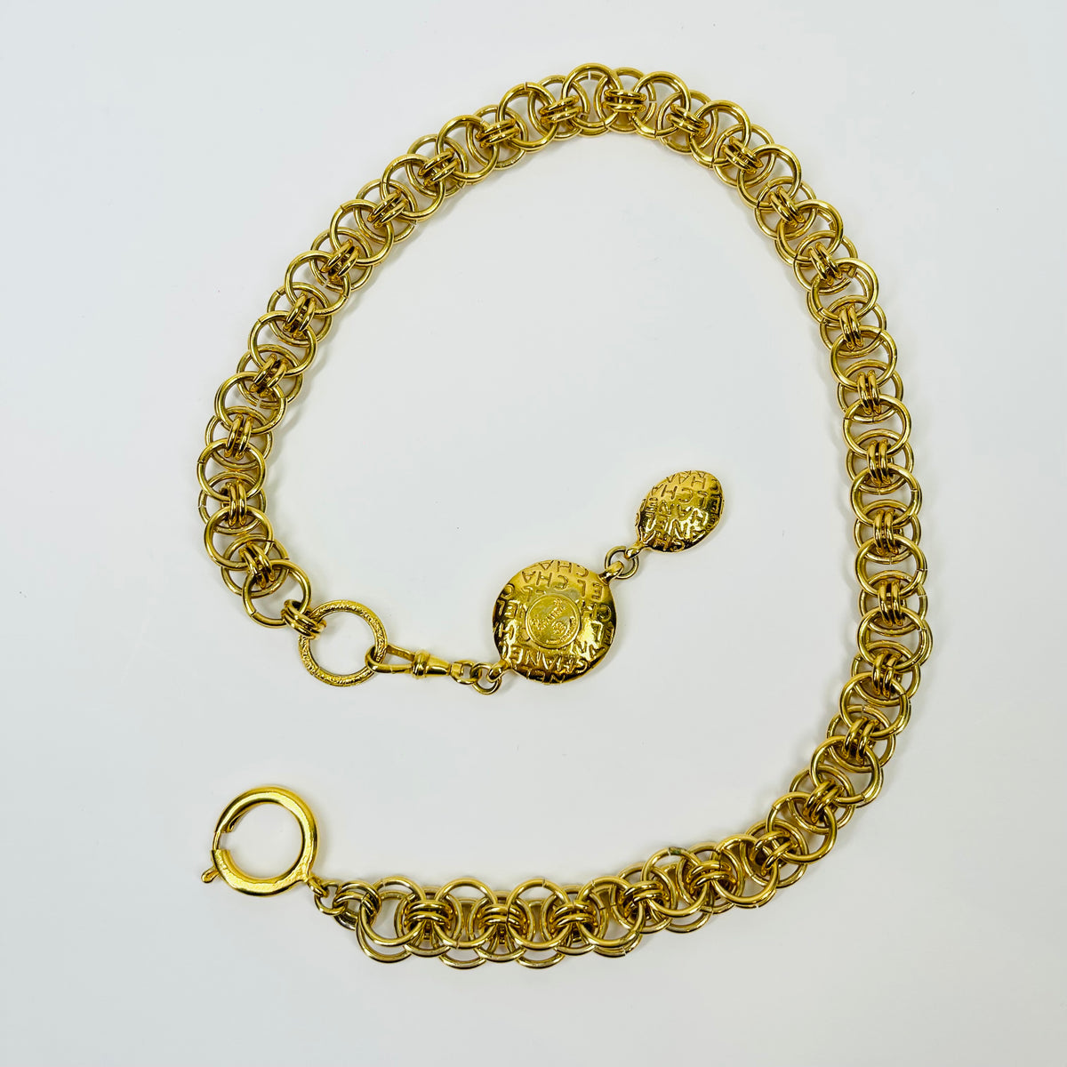 1980s CHANEL FANCY LINKS MADEMOISELLE PENDANT NECKLACE