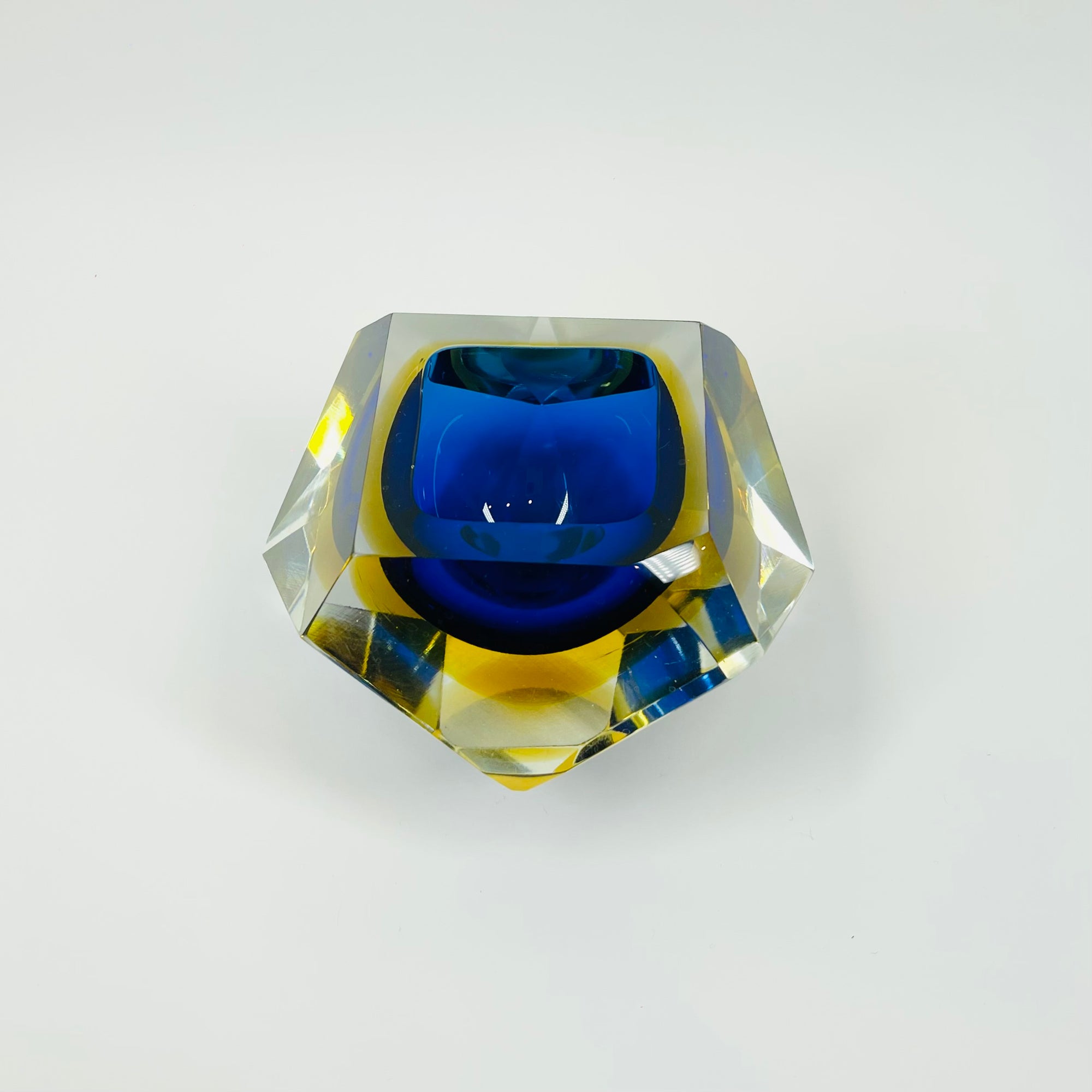 1950s FACETED MURANO COBALT BLUE GOLD GEODE BOWL