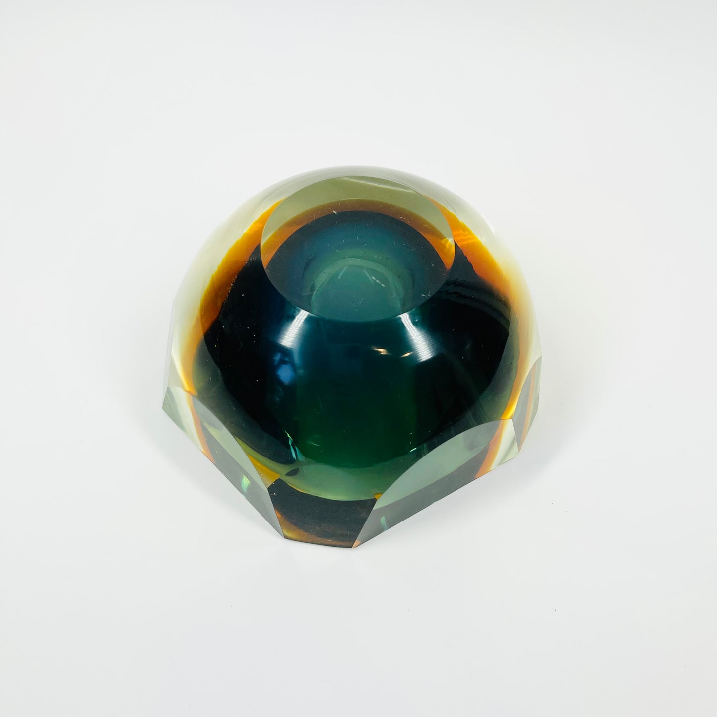 1950s BLUE TEAL GOLD MURANO SOMMERSO FACETED GLASS BOWL