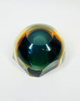 1950s BLUE TEAL GOLD MURANO SOMMERSO FACETED GLASS BOWL