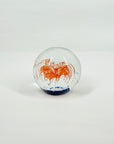 1980s ORANGE BLUE ABSTRACT SPATTER ART GLASS PAPERWEIGHT