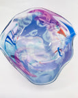 1980s HAND MADE HARLEQUIN CAMEO PURPLE BASE SPATTER ART GLASS XL BOWL BY JOHN MACPHERSON