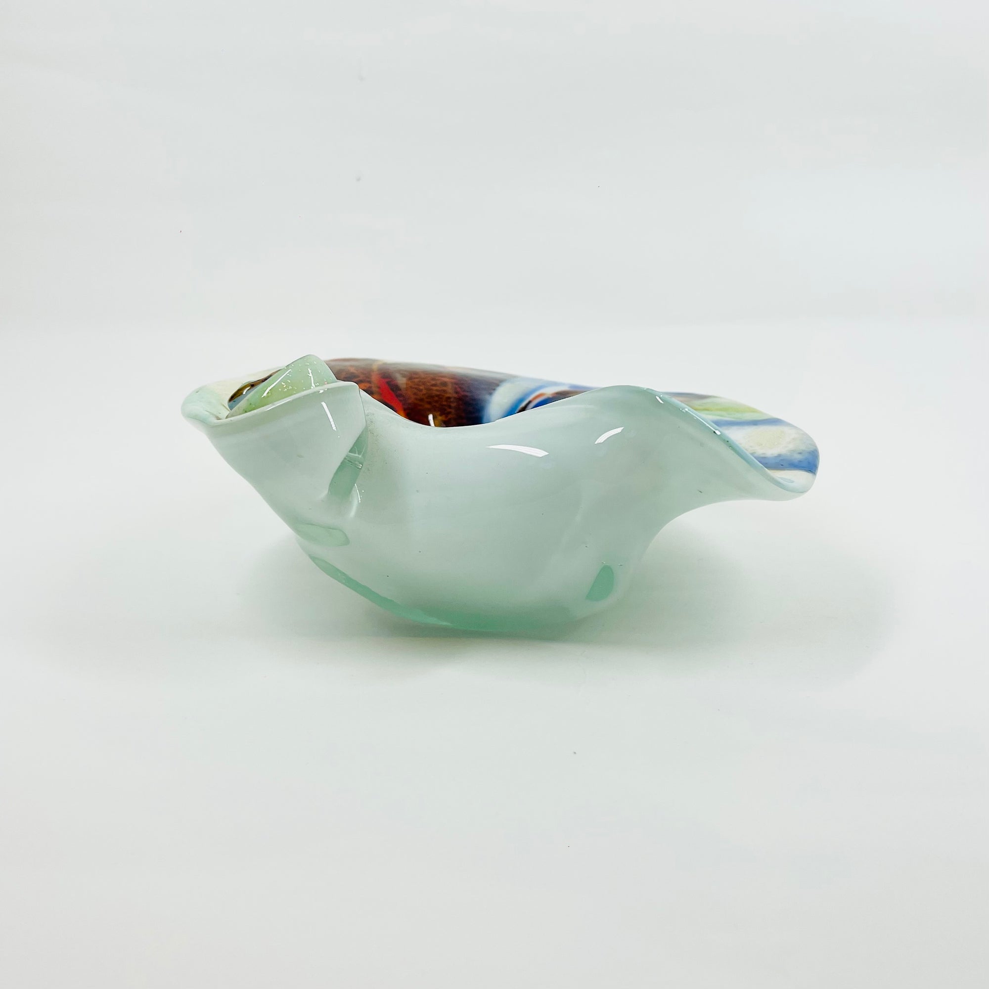1950s MULTI COLOURS CASED MURANO SWIRLS GLASS SHELL BOWL