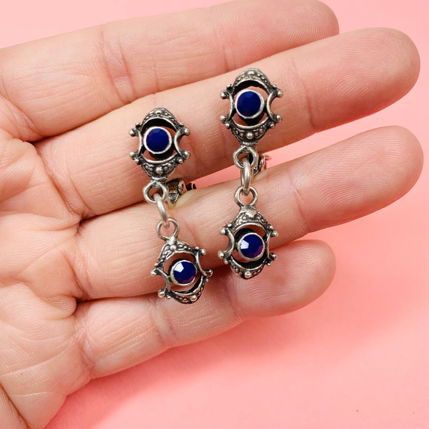 ANTIQUE SILVER LAPIS EARRINGS