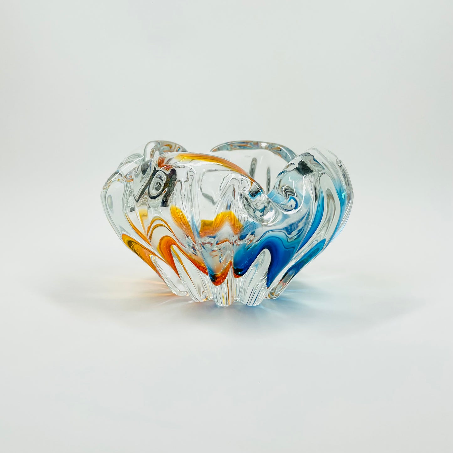 1970s JAPANESE HINERI ORANGE BLUE SOMMERSO GLASS ASHTRAY