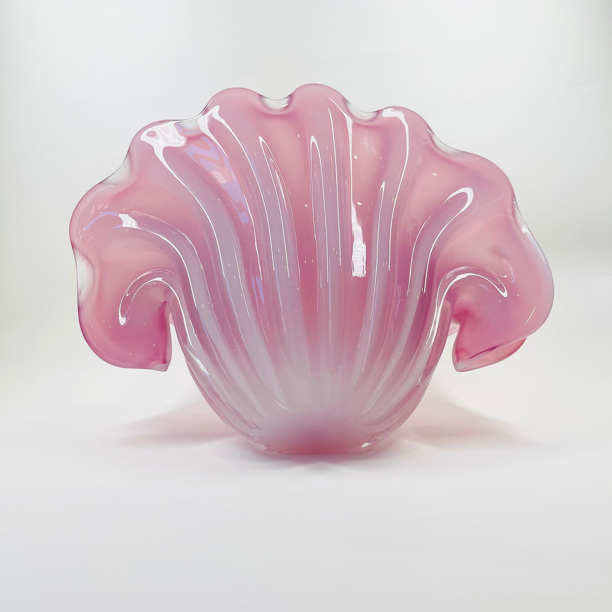 1950s PINK MURANO OPALINE GLASS CLAM SHELL BOWL (XL)