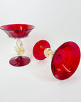 1950s SALVIATI VENETIAN RED RUBY GOLD AVENTURINE SWAN STEM GLASSES