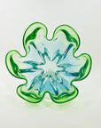 LARGE 1970s JAPANESE GREEN TURQUOISE BLUE SOMMERSO GLASS HANDKERCHIEF VASE/BOWLL