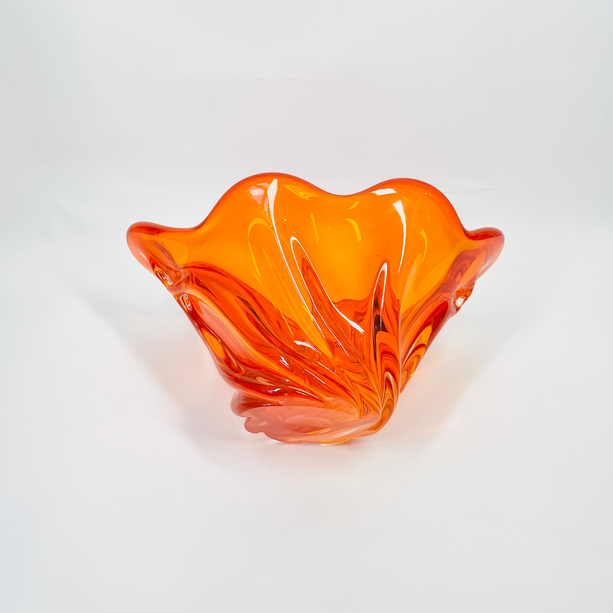 1970s JAPANESE MANDARIN/ORANGE SOMMERSO GLASS TWIST VASE/BOWL