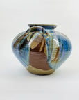 1980s AUSTRALIAN BLUE BROWN GLAZED POTTERY AMPHORA VASE