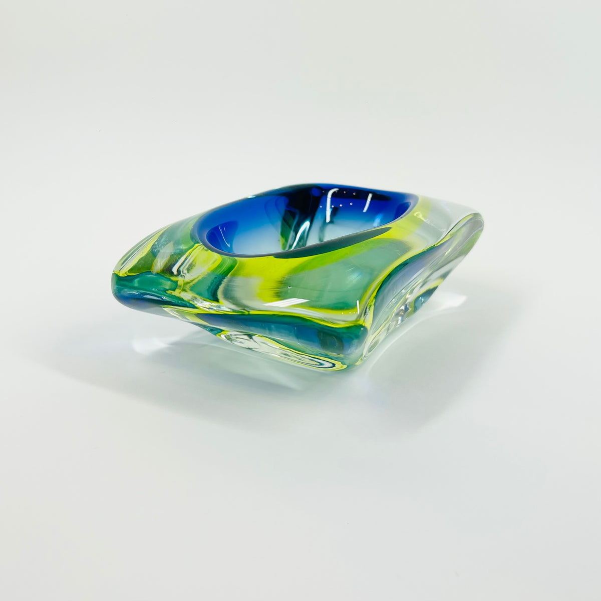 1940s GREEN COBALT BLUE SOMMERSO URANIUM GLASS BOWL