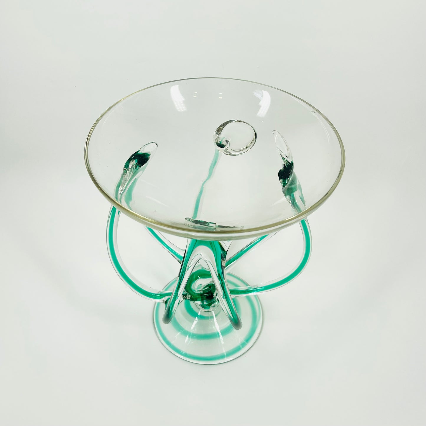 1980s MURANO TURQUOISE GLASS TWIST LEGS COMPORT