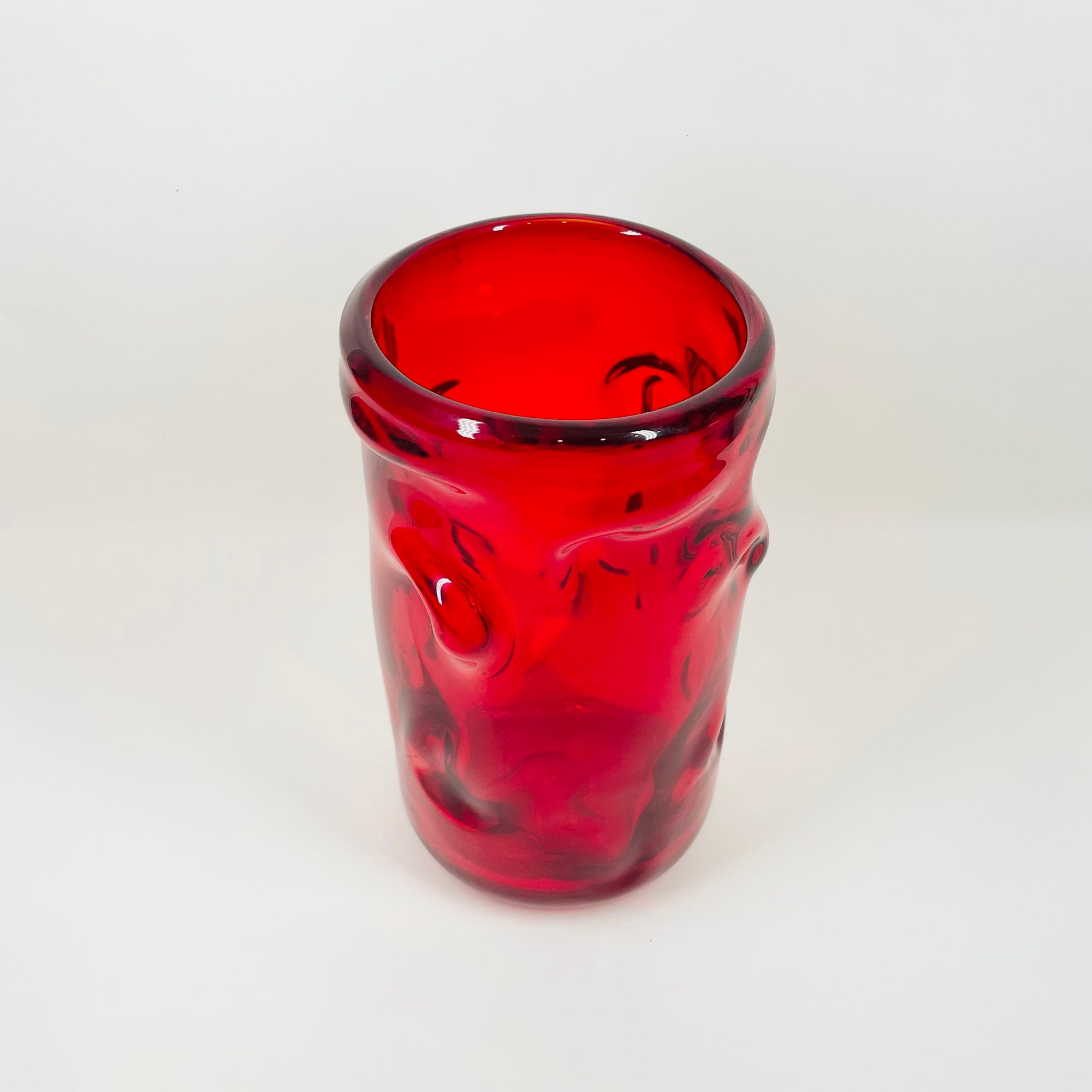 WHITEFRIARS RUBY RED GLASS BULBOUS VASE