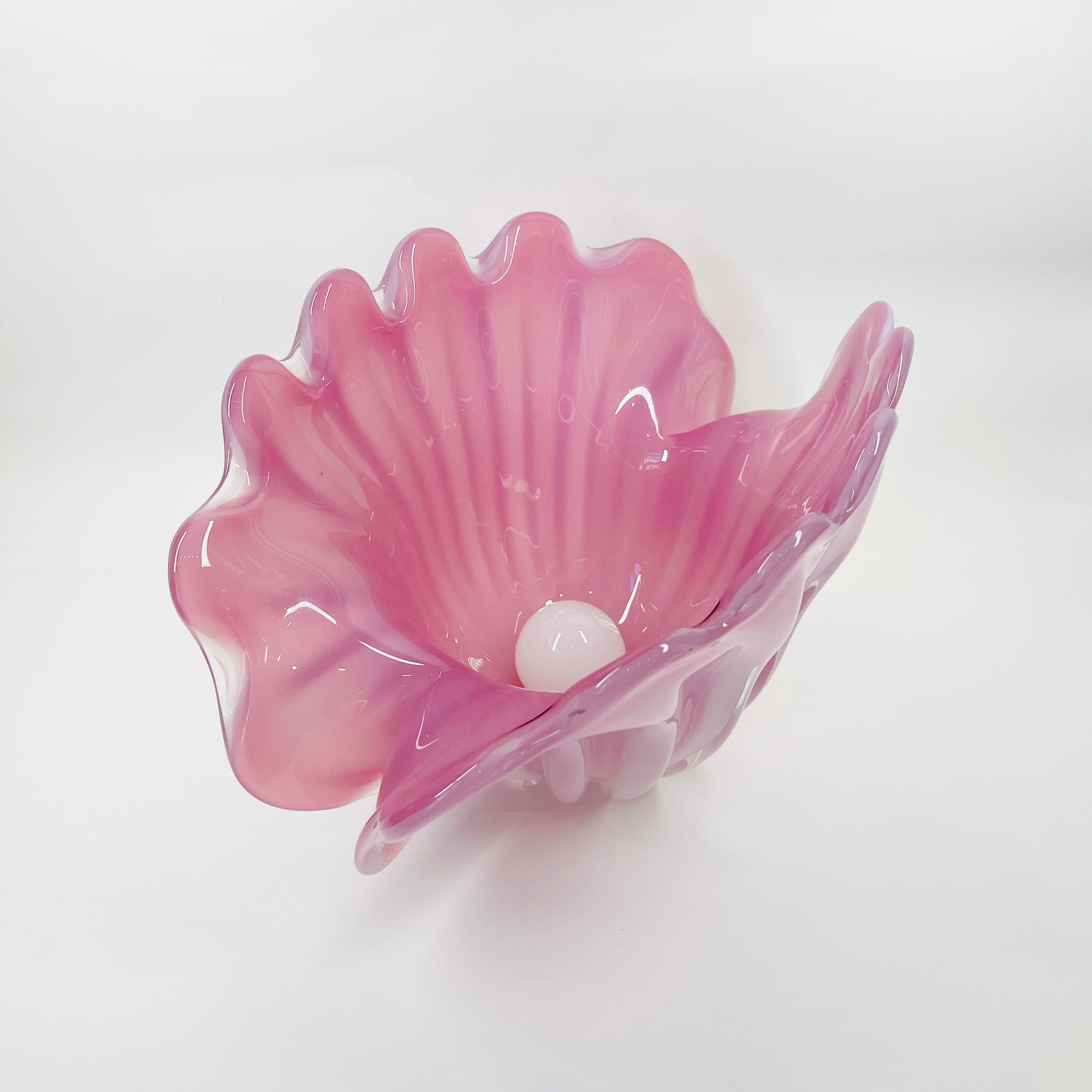 1950s PINK MURANO OPALINE GLASS CLAM SHELL BOWL (XL)