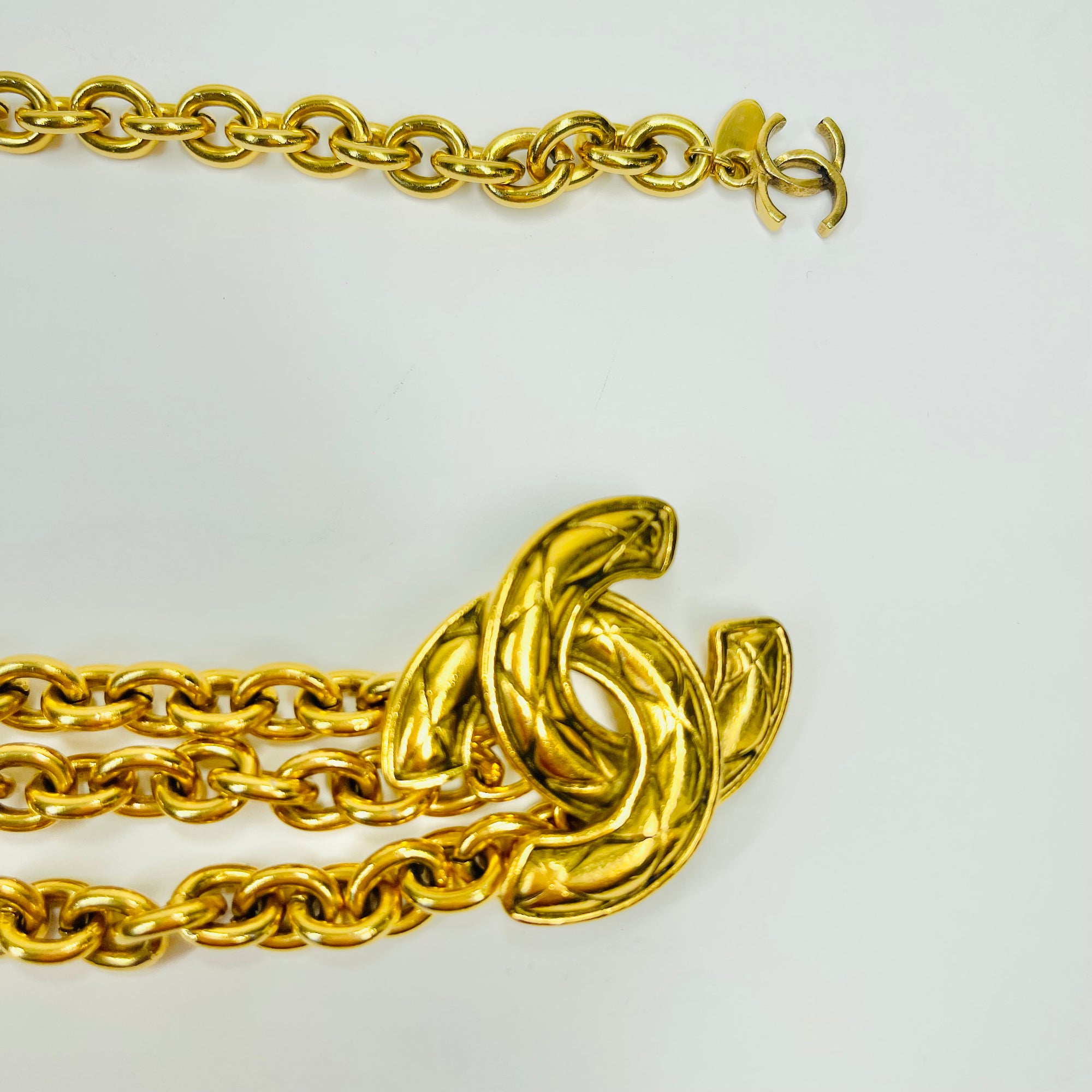1990s CHANEL MATELASSE GOLD PLATED LOGO BELT