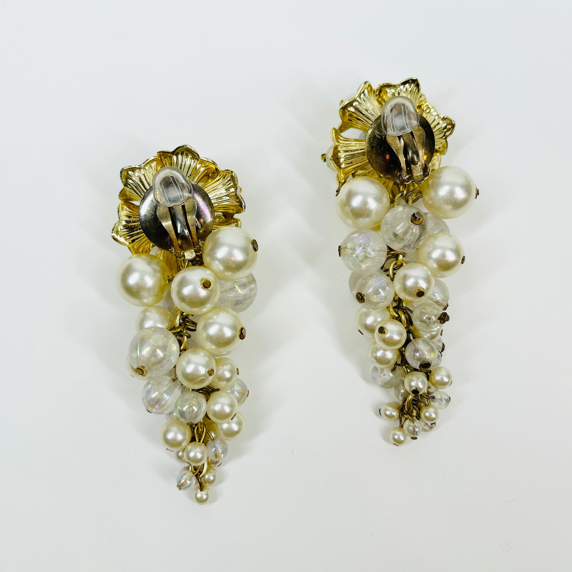 1950s PEARL GRAPES CLUSTERS CLIP ON EARRINGS