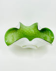 1950s CASED GREEN MURANO GLASS RUFFLE BOWL WITH AVENTURRINE & CONTROLLED BUBBLES