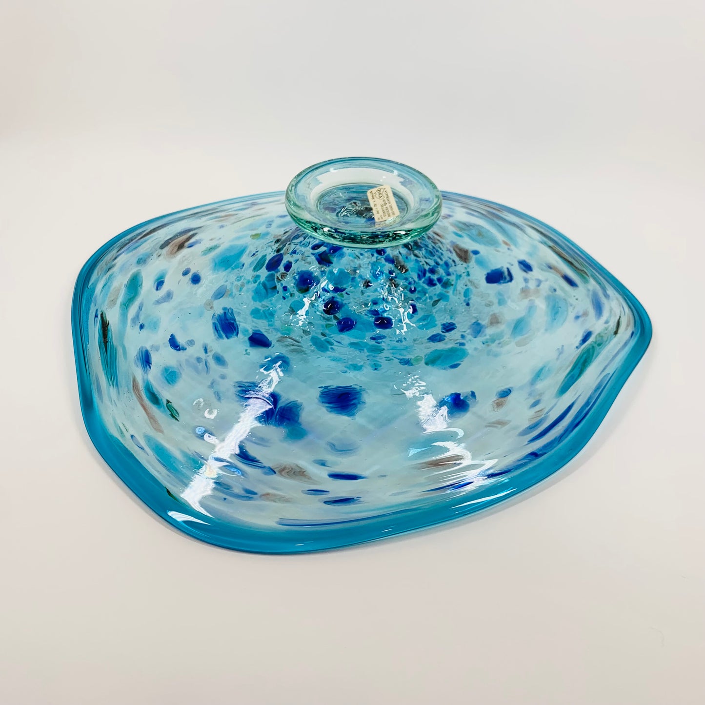 1990s MOUTH BLOWN BLUE ART GLASS SPATTER BOWL