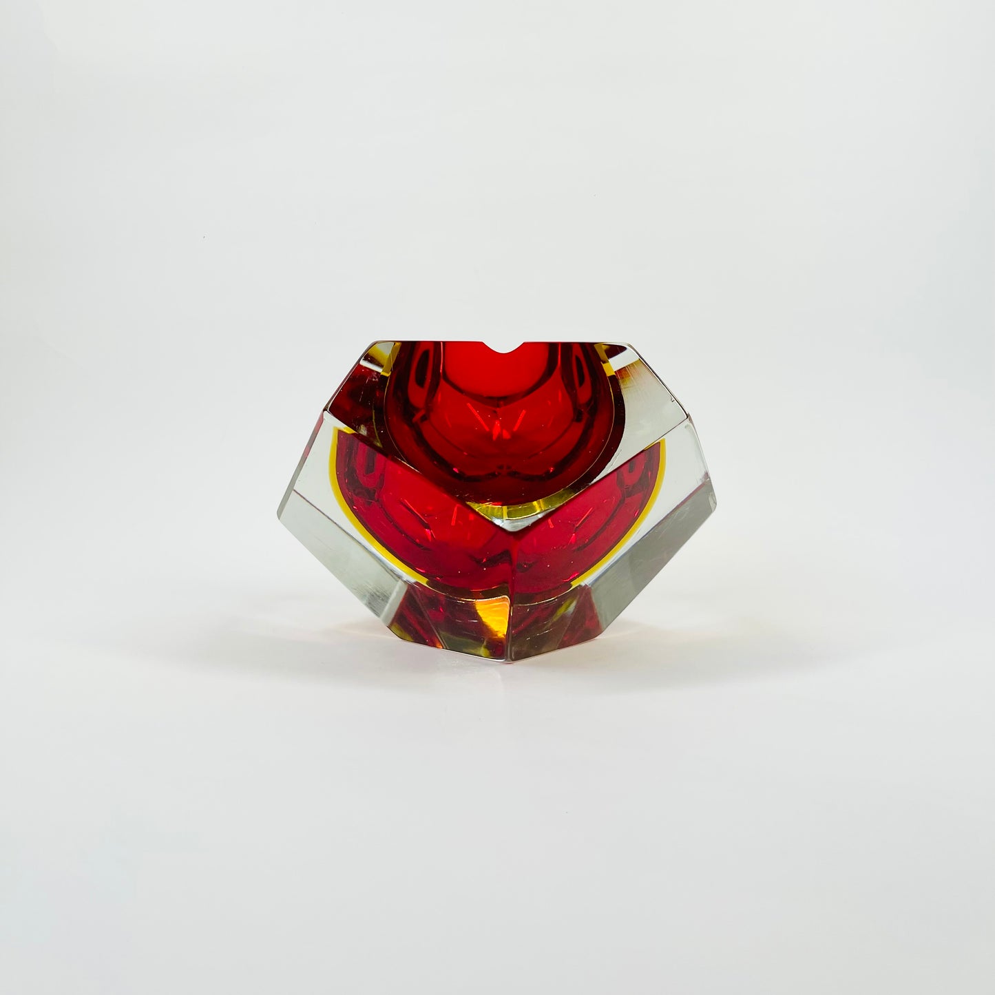 1950s FACETED MURANO RED YELLOW GEODE BOWL