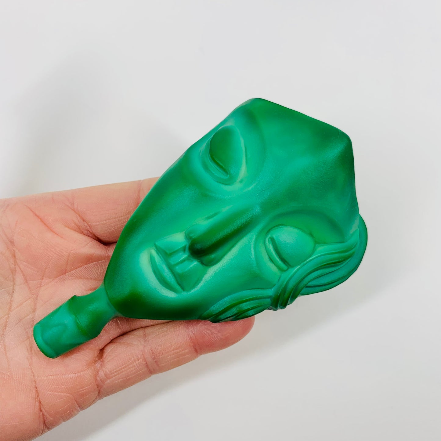 ART DECO THEATRE MASK MALACHITE GLASS PERFUME BOTTLE