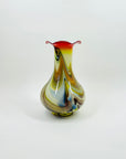 1970s ITALIAN EMPOLI ORANGE CASED END OF DAY GLASS RUFFLE RIM VASE