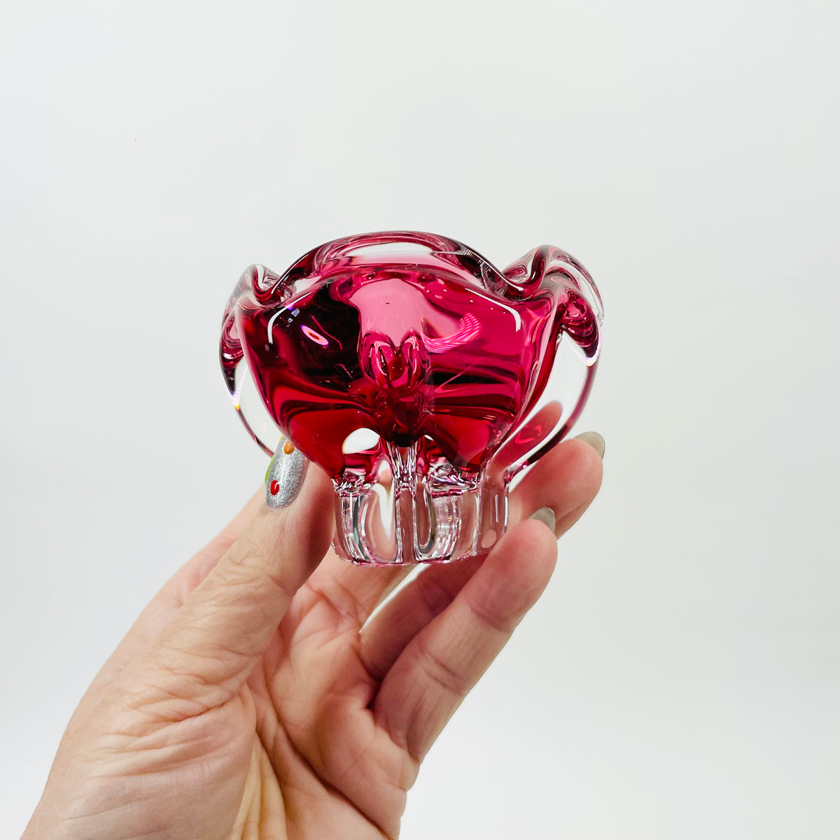 ANTIQUE MURANO PINK SOMMERSO GLASS MINIATURE BOWL/ASHTRAY