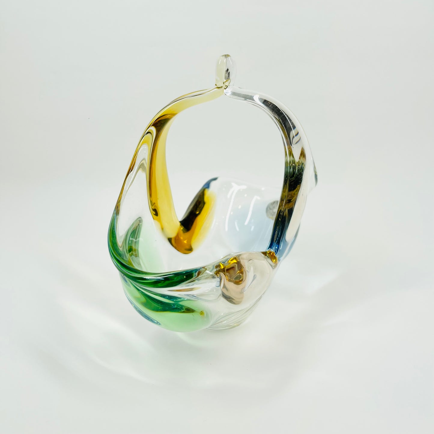 1950s RHAPSODY SERIES HARLEQUIN BOHEMIAN GLASS BASKET/VASE