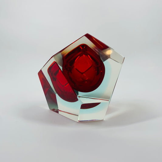 MCM FACETED MURANO RED BLUE GEODE BOWL/ASHTRAY