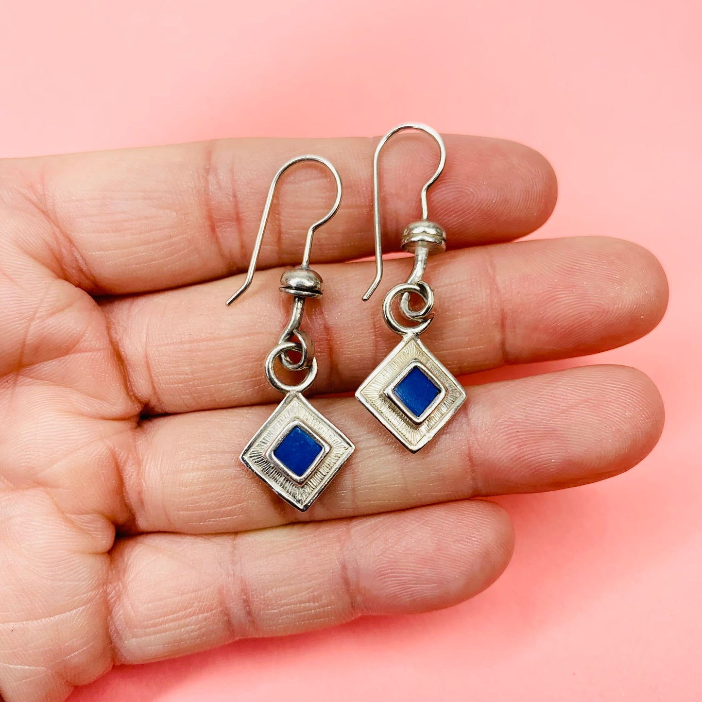 1960s MODERNIST SILVER LAPIS EARRINGS