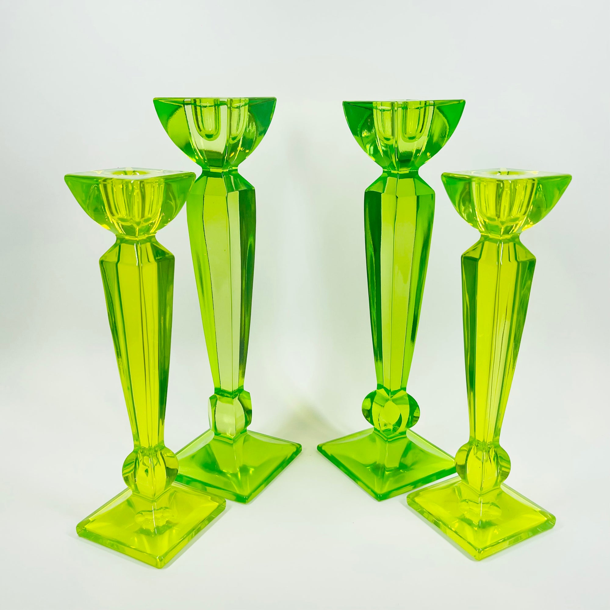 ART DECO URANIUM GLASS CANDLE STICKS