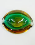 1960s MURANO DARK GREEN AMBER SOMMERSO GLASS PINCHED BOWL/ASHTRAY
