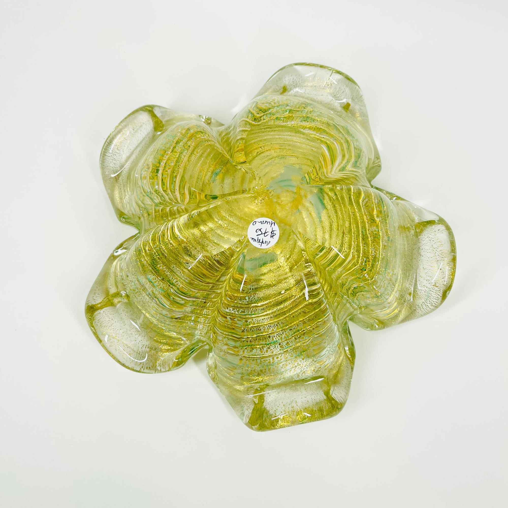 1940s MURANO BAROVIER GOLD AVENTURRINE LATTICINO SOMMERSO GLASS FLOWER PINCHED BOWL
