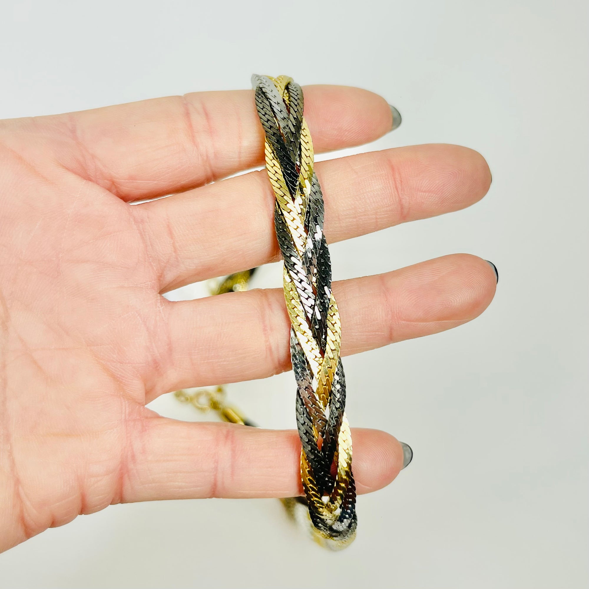1980s TRI-TONE MESH BRAIDED ROPE CHAIN NECKLACE