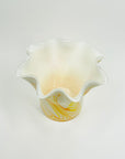 1970s ITALIAN CASED WHITE GLASS ORANGE SWIRLS RUFFLE RIM VASE